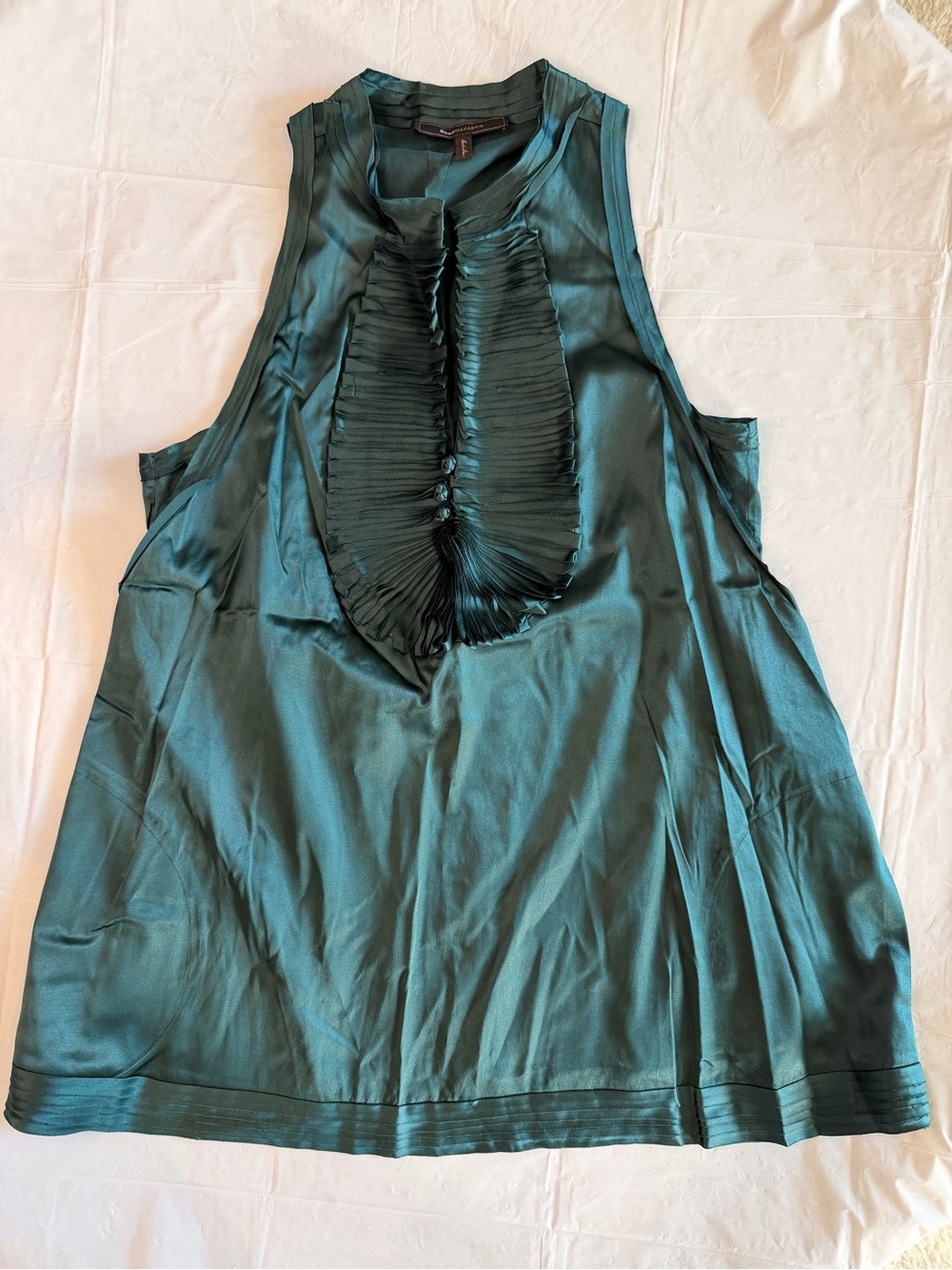 BCBGMaxAzria Silk Teal Pleated Front Sleeveless Tunic Top w/ Side Pockets